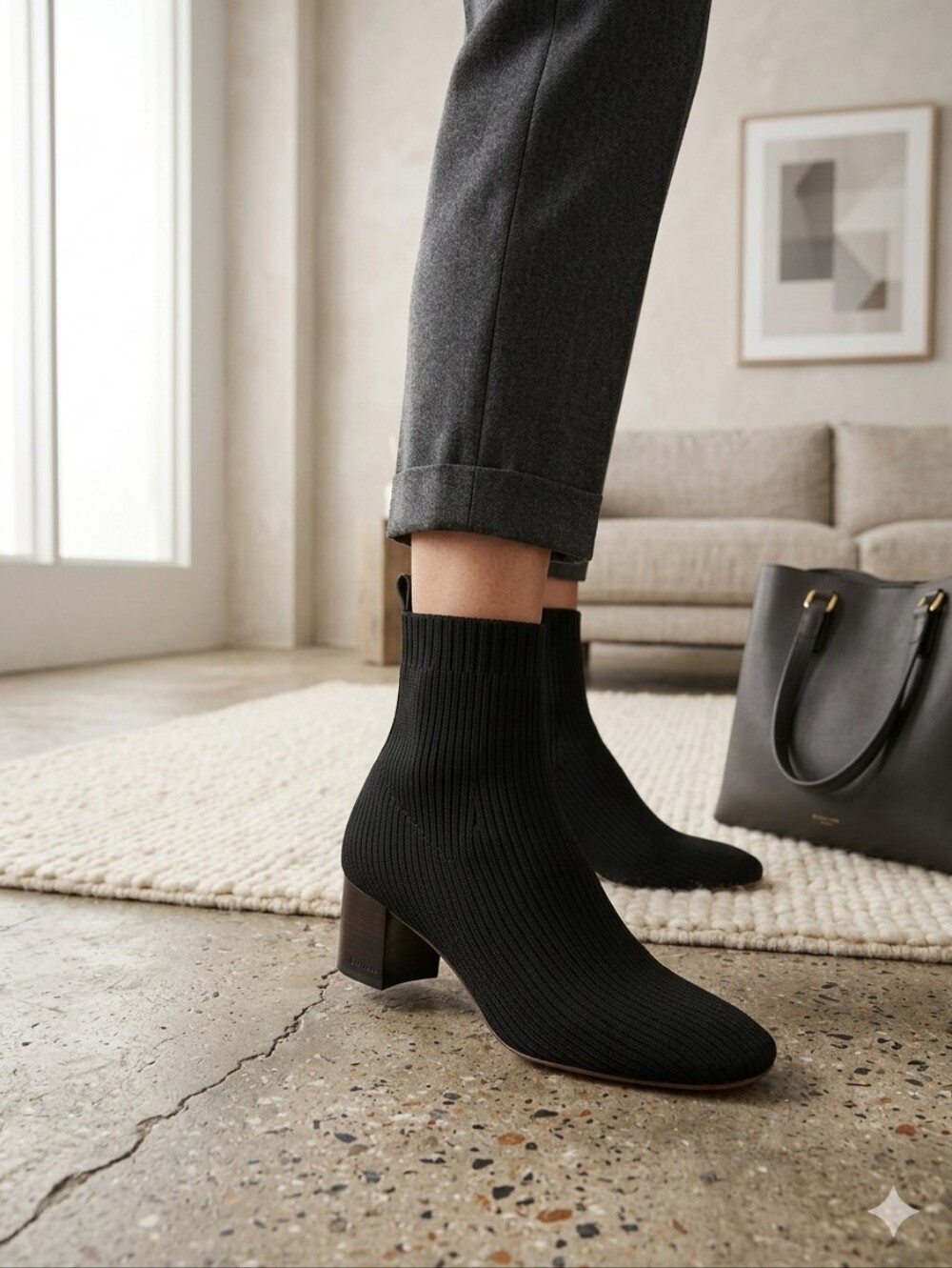 Everlane The Glove Boot in Black Reknit Sock Booties 8